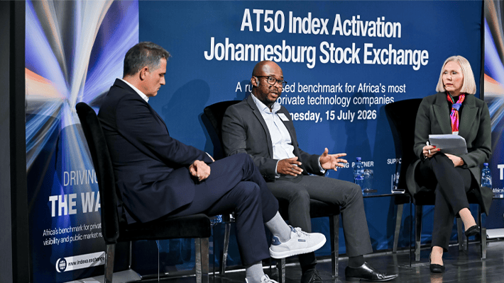 Fidelis Chiwara at the Johannesburg Stock Exchange (JSE) for the Africa Tech 50 (AT50) Market Open panel discussion