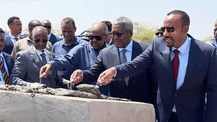 Dr Abiy Ahmed, H.E. Ismaïl Omar Guelleh and Aliko Dangote at the Groundbreaking ceremony of the landmark project