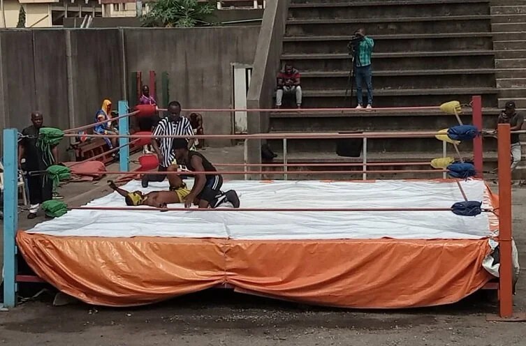Wrestlers inside ring