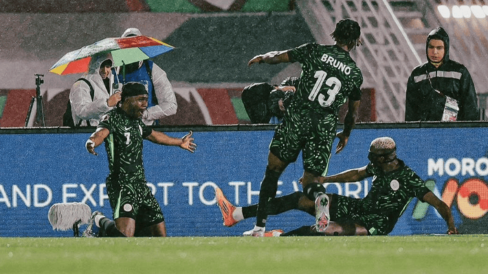 Super Eagles celebrating goal in Morocco