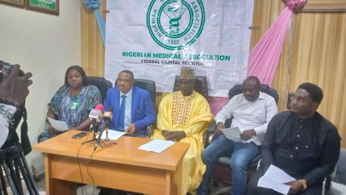 NMA-FCT Chairman, Dr Emeka Ayogu and others at the news conference