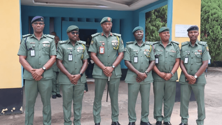 Brig.-Gen. Ahmed Balogun, Commander, 4 Brigade, Nigerian Army (3rd left) and the newly promoted officers