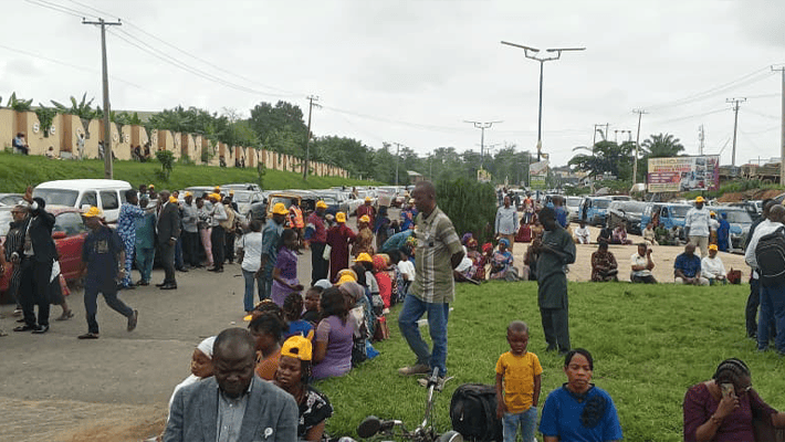 Civil servants waiting at the Osun state secretariat