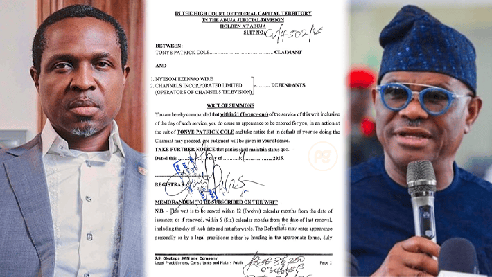 Tonye Cole/Nyesom Wike including a copy of the lawsuit