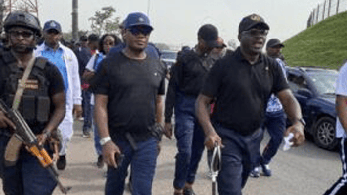 NSCDC FCT Commandant, Dr Olusola Odumosu leads personnel on fitness walk in Abuja