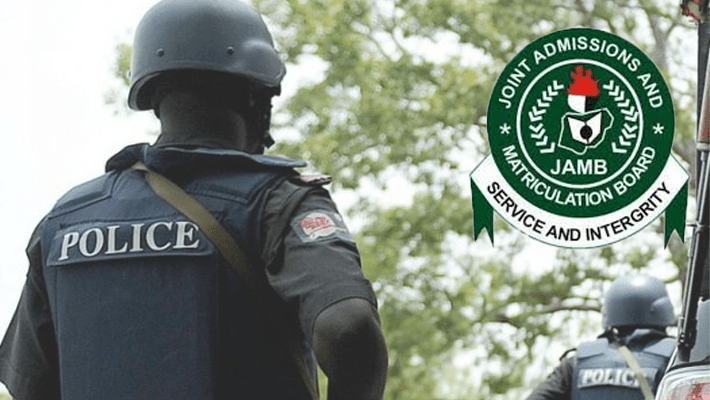 Police officers and JAMB logo
