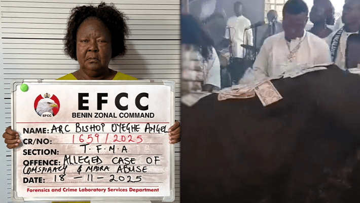 Archbishop Angel Oyeghe and naira notes on cow