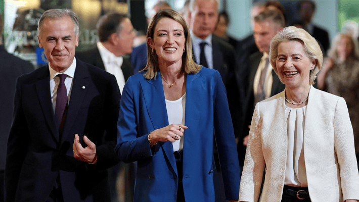 Mark Carney,Roberta Metsola and von der Leyen