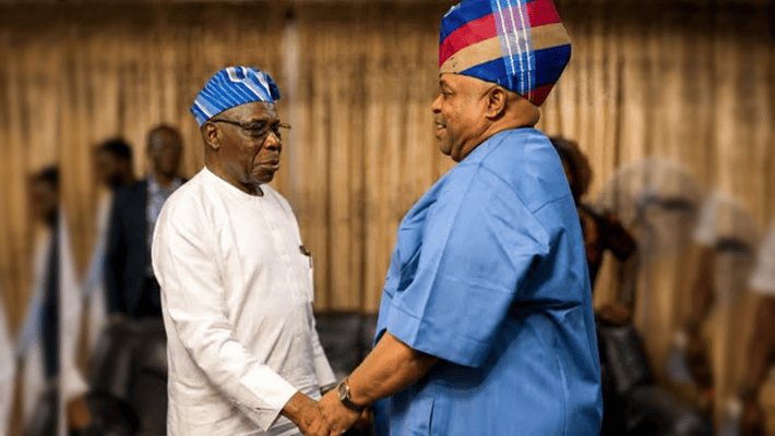 Former President Olusegun Obasanjo and Governor Ademola Adeleke of Osun State