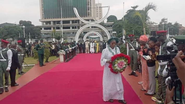 Mrs Amodu during the wreath laying ceremony of the Armed Forces Celebrations and Remembrance Day.