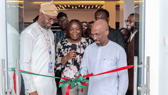 L-R: Mr. Gbenga Ilori, Executive Director & Head, Retail Business Division; Mrs. Bisola Elias, Chief Financial Officer; and Mr. Babatunde Fajemirokun, Managing Director & Chief Executive Officer, during the unveiling of the Learning & Conference Centre at AIICO’s Head Office, Victoria Island, Lagos.