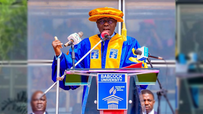 Lagos State Gov. Babajide Sanwo-Olu delivering the 2026 Convocation Lecture of Babcock University, Ilisan-Remo, Ogun on Sunday