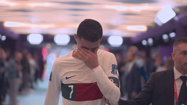 Cristiano Ronaldo storming down tunnel after not being used as a substitute