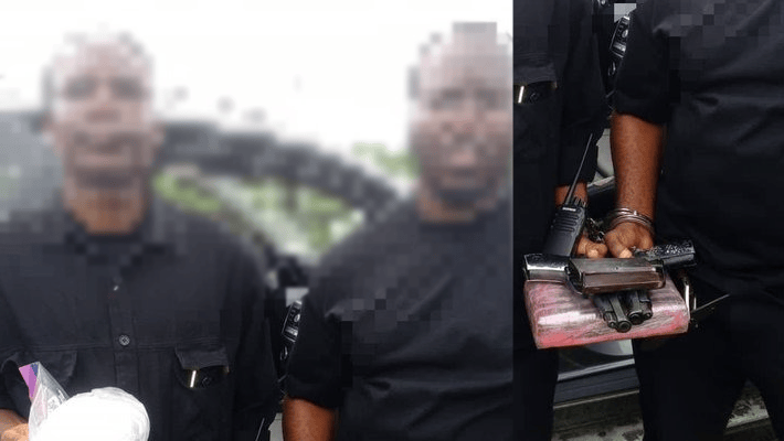 Omini Ezeri and Chinedum Wagbara, and the two locally fabricated Beretta pistols.