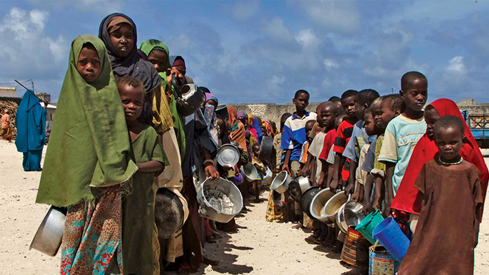 Northern kids queuing for food
