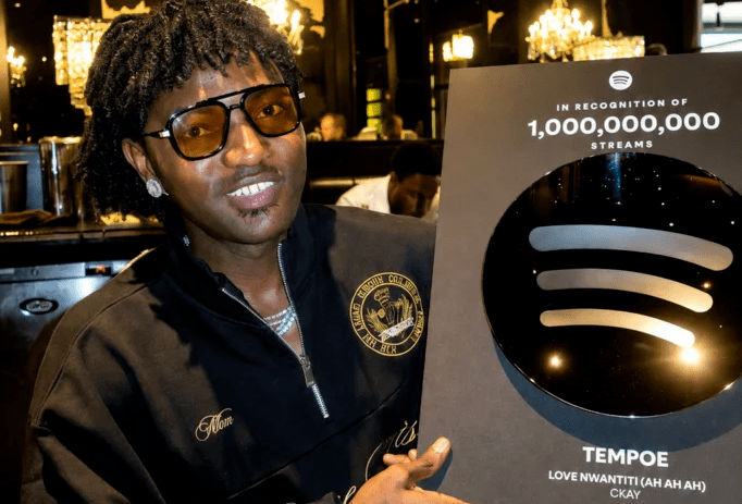 Tempoe earns Spotify billion streams plaque for love Nwantiti