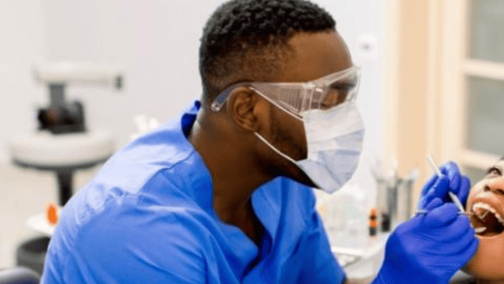 A dentist at work