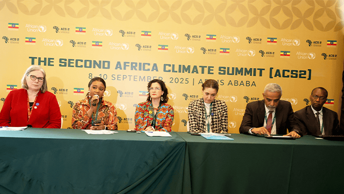 Eugenia Kargbo, Chief Heat Officer of Freetown and CRA Senior Strategist for Africa, speaking during the briefing to announce the four African cities awarded CRA's African Urban Heat Resilience Grants and the Africa Urban Heat Summit 2026, at the Africa Climate Summit 2026, in Addis Ababa, Ethiopia.
