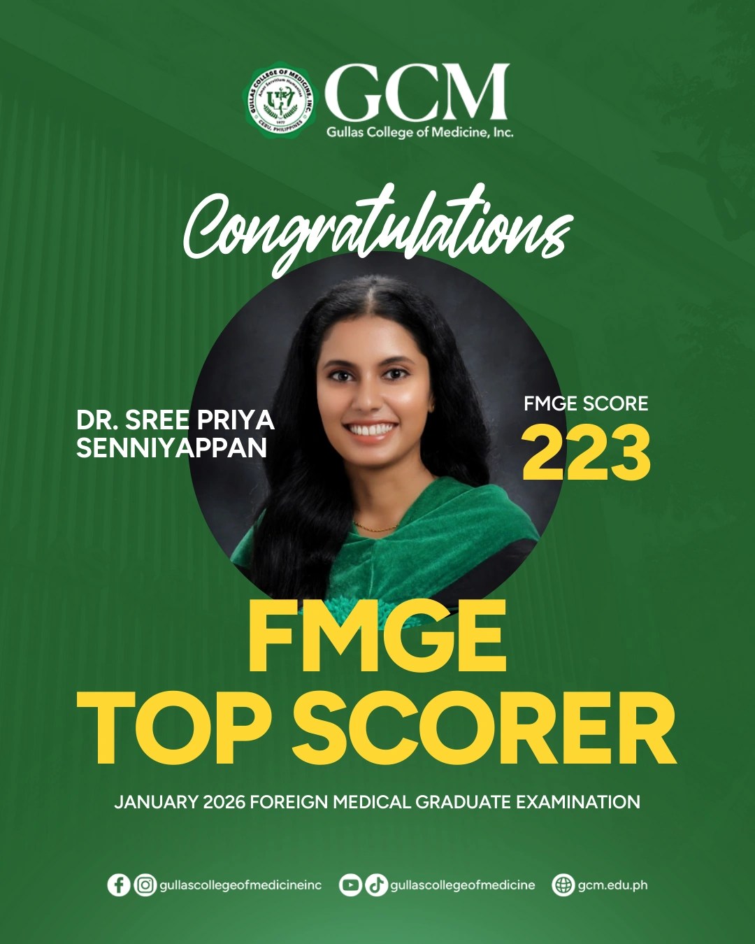 FMGE Top Scorer DR. SREE PRIYA SENNIYAPPAN