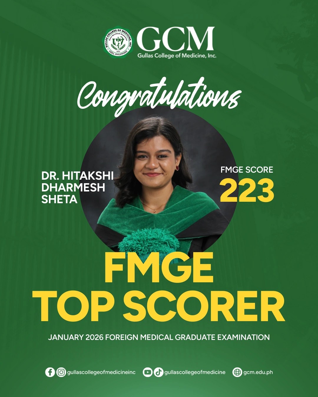 FMGE Top Scorer DR. HITAKSHI DHARMESH SHETA