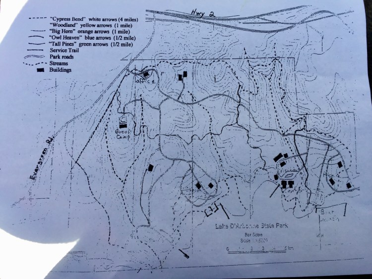 The trail map at Lake D'Arbonne State Park