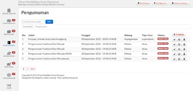 Sehingga template sederhana ini menjadi sebagai berikut. Codeigniter Tutorial Contoh Aplikasi Website Dinas Pemerintahan Pendidikan Dengan Codeigniter Ng Blog Biar Gak Goblog Blognya Gede Lumbung