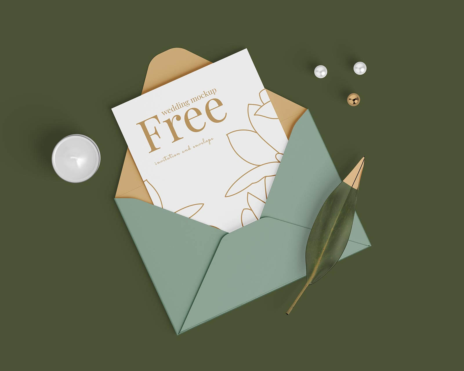 Free Wedding Invitation Card & Envelope Mockup PSD Set