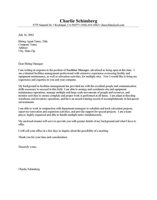Developed and maintained sales analytics reports and dashboards to . Facilities Management Cover Letter Samples & Templates Download