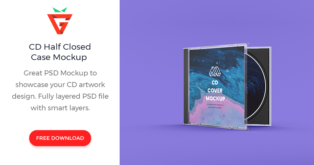Photo Big library of high quality best free free cd cover mockup mockups. Cd Half Closed Case Mockup Graphberry Com