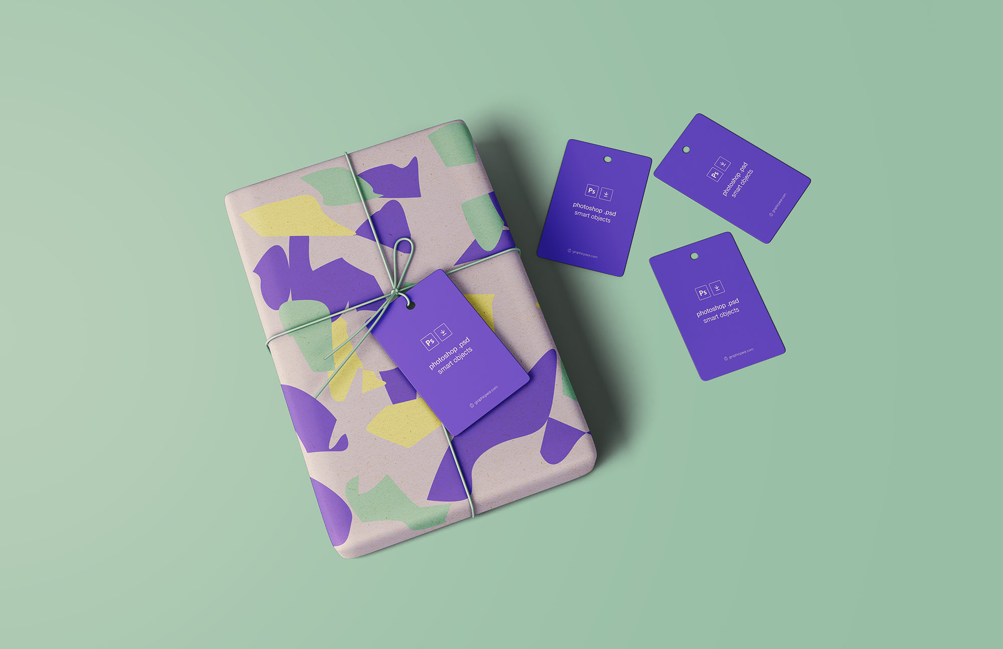 Advanced card box mockup with 7 scenes showcasing different angles and setups with wide variety of options for professional design use. Wrapped Gift Mockup