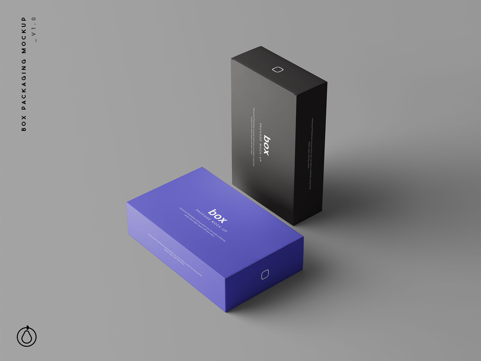 Advanced shoe box mockup with 7 different scenes showcasing the package from all sides for a full elaborated presentation. Box Packaging Mockup