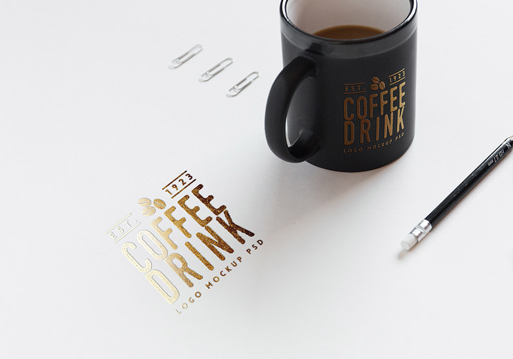 Create and showcase your coffee logo or mug design with this psd mockup . Logo Mockup On Paper And Coffee Cup Graphicsfuel