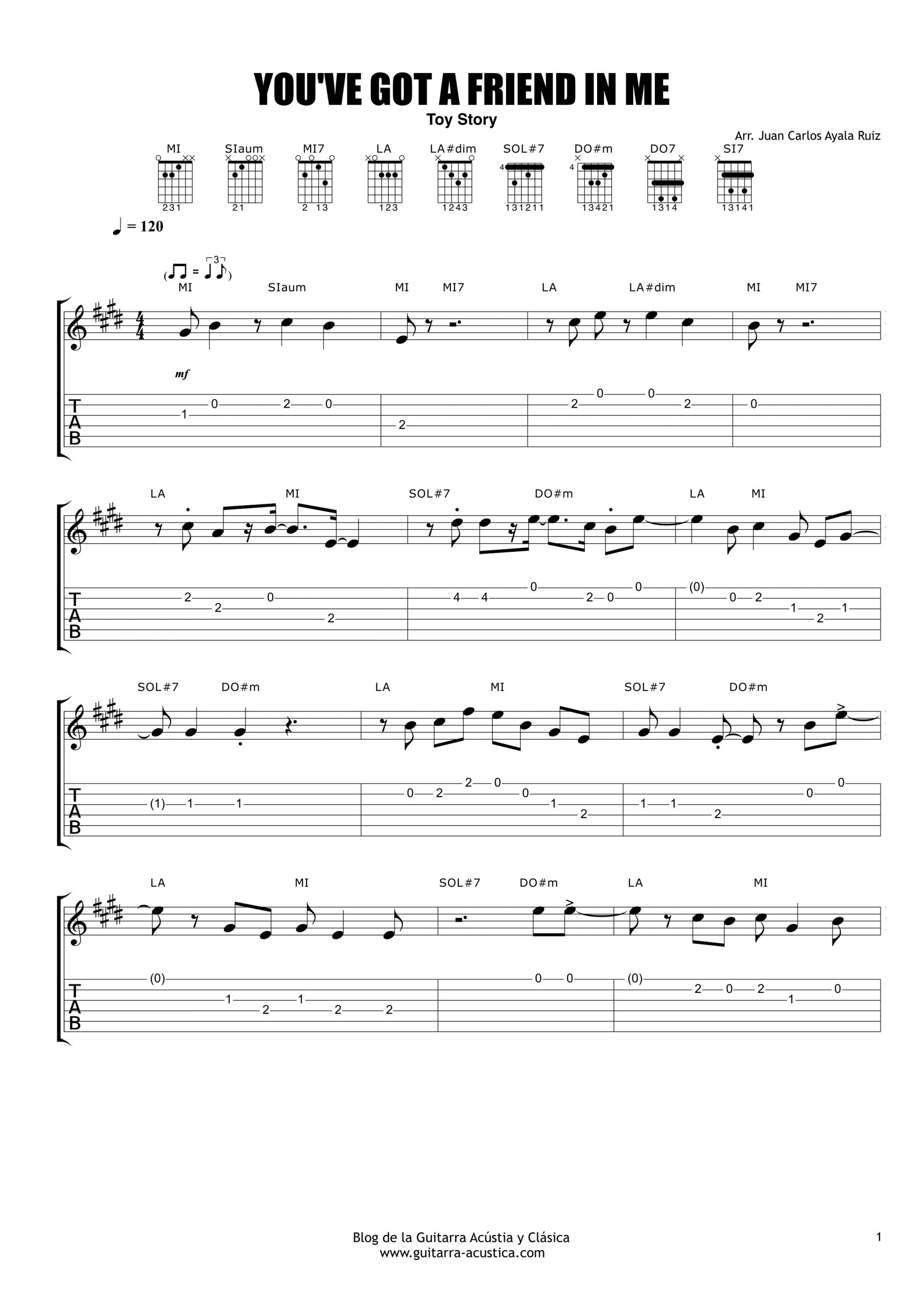 TOY STORY (HAY UN AMIGO EN MÍ). PARTITURA Y ACORDES PARA GUITARRA | EL BLOG  DE LA GUITARRA ACÚSTICA Y CLÁSICA