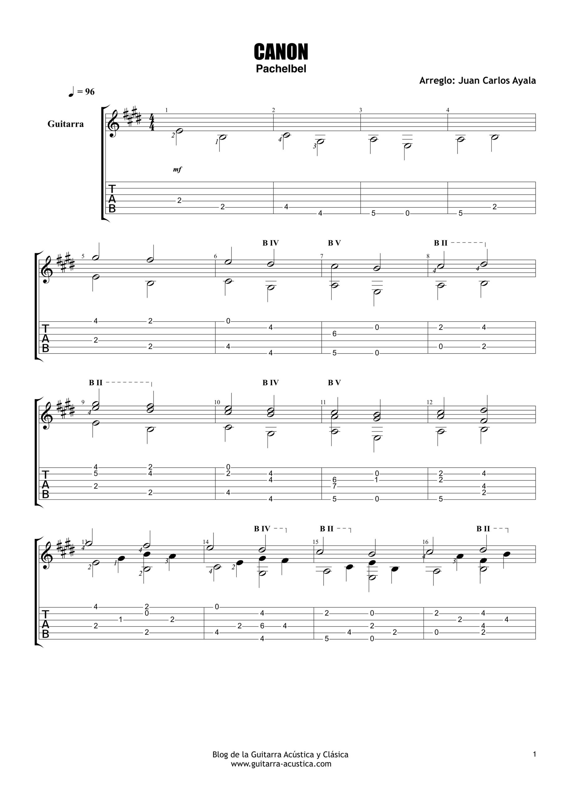 CANON DE PACHELBEL PARA GUITARRA. PARTITURA Y TABLATURA | EL BLOG DE LA  GUITARRA ACÚSTICA Y CLÁSICA