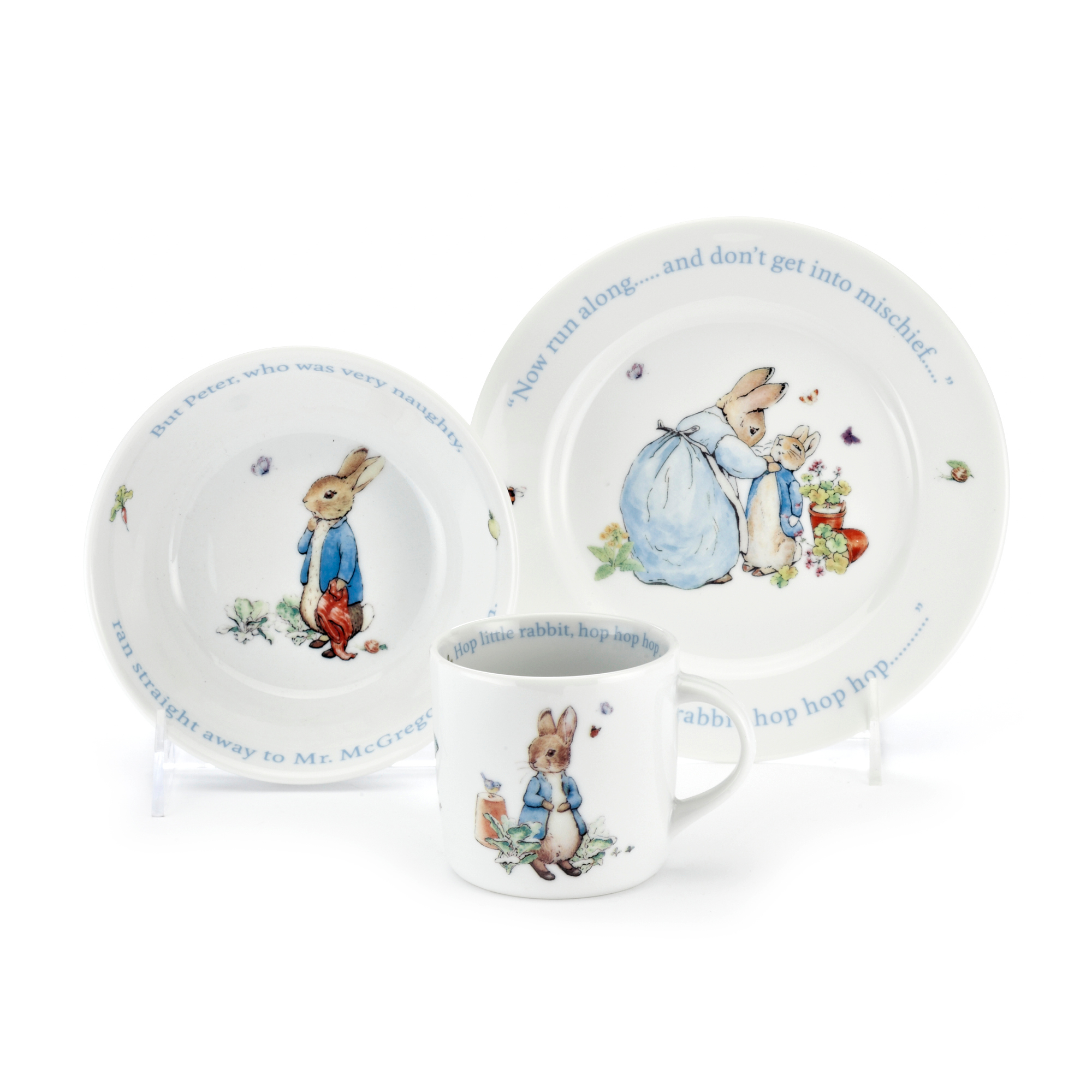 The peter rabbit plush gift set: Wedgwood Peter Rabbit Children's Set, Blue | Gump's