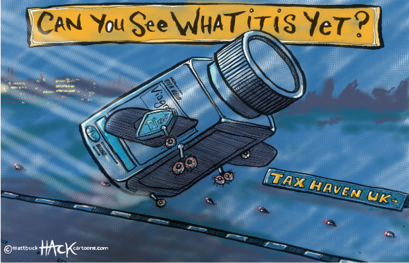 Cartoon_Pfizer_and_AstraZeneca_takeover_for_tax_purposes_in_the_UK© Matthew Buck Hack Cartoons