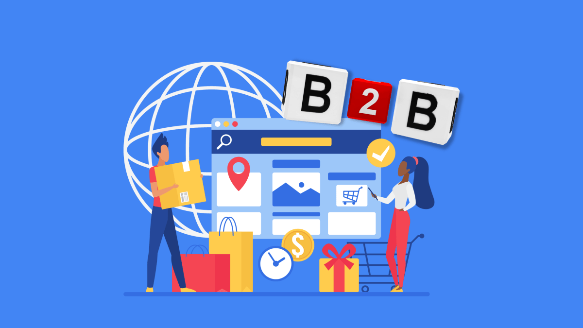 Modern B2B e commerce platform interface showing dashboard, product catalog, and order management tools