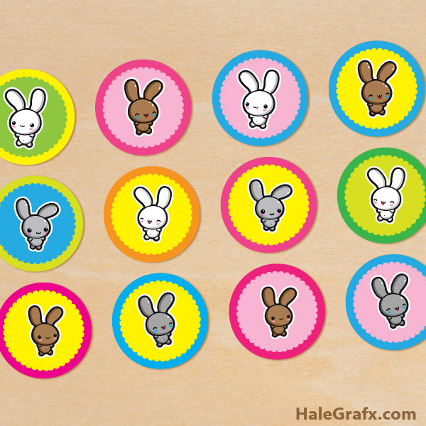 free printable kawaii easter bunny cupcake toppers