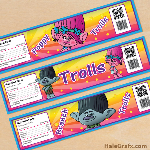 free printable trolls water bottle labels