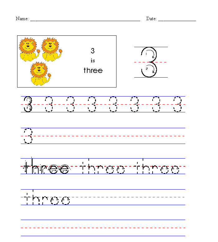 tracing guide number three 3