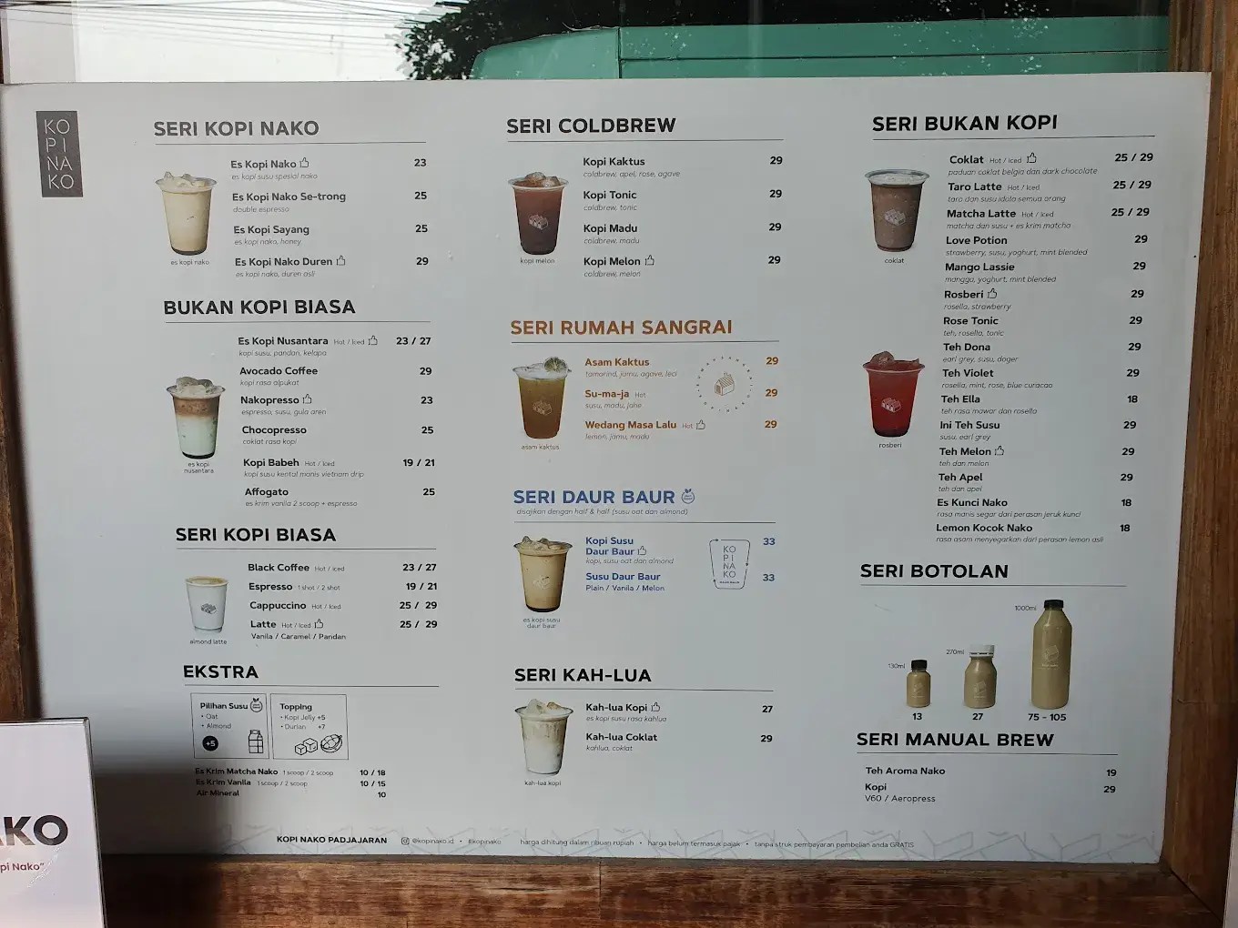 Menu makanan dan minuman Kopi Nako (twitter: @infobogor)