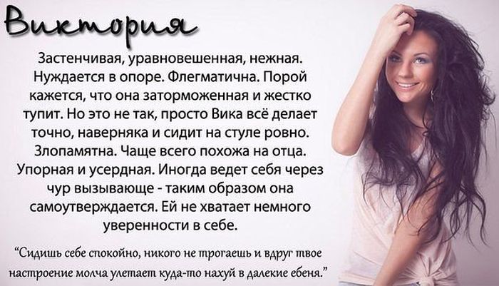 Описание имени виктория для ребенка. Значение имени виктория. Фотогалерея: знаменитые Виктории