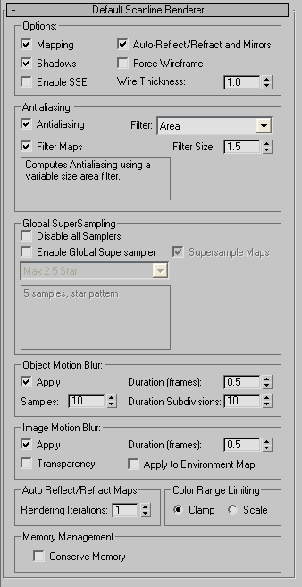 Default Scanline Renderer Rollout 3ds Max 2020 Autodesk Knowledge Network