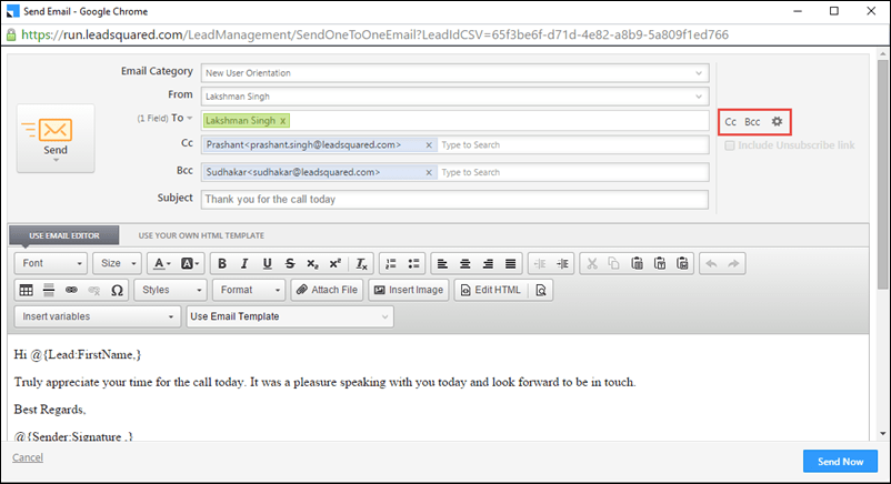 CC / BCC option in Email - Help & Support