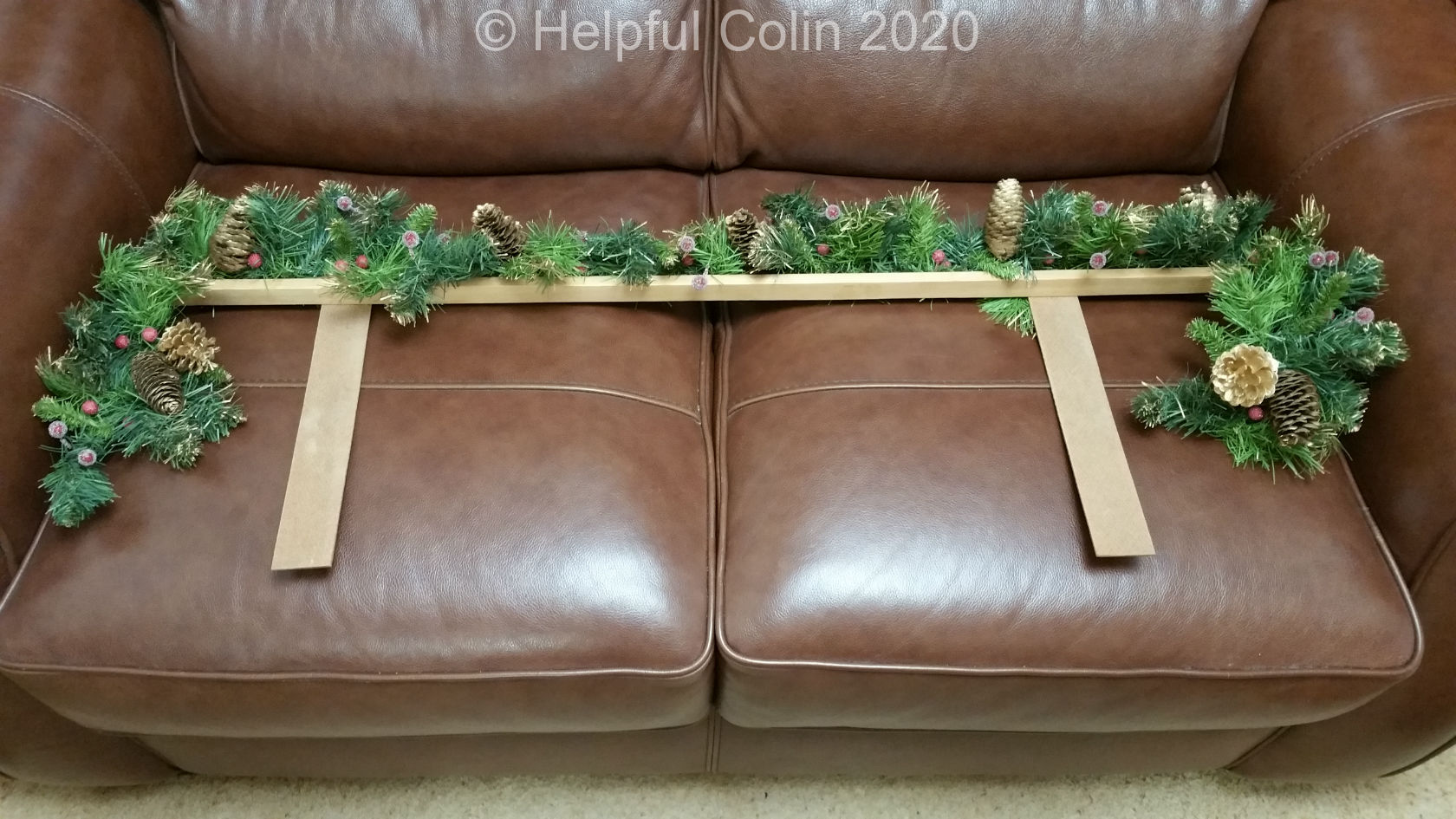 A garland on a frame viewed from the front