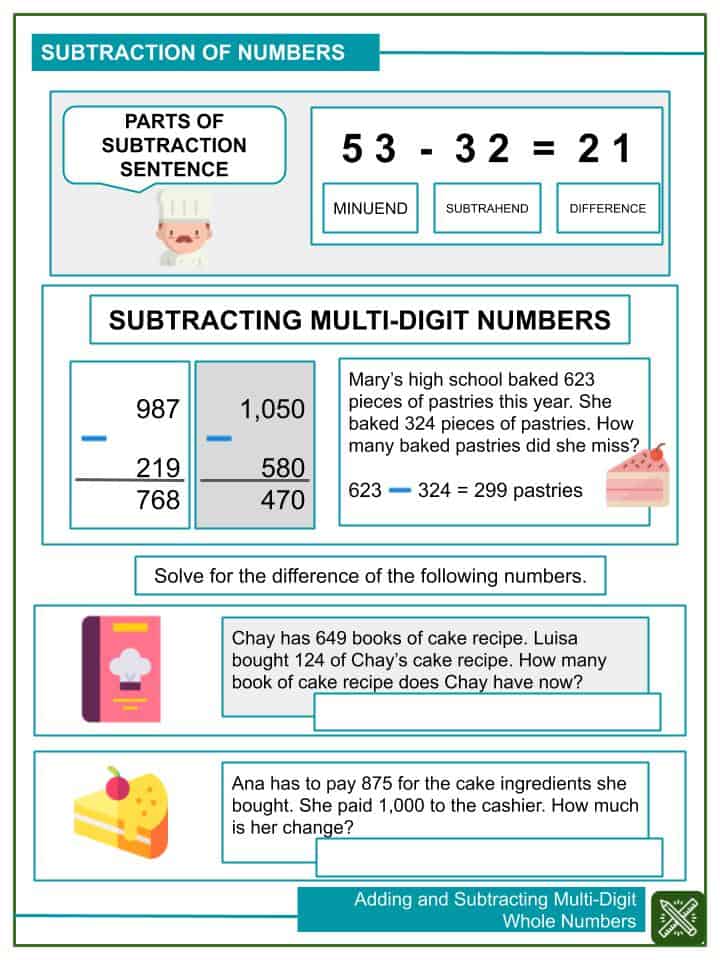 adding and subtracting multi digit whole numbers