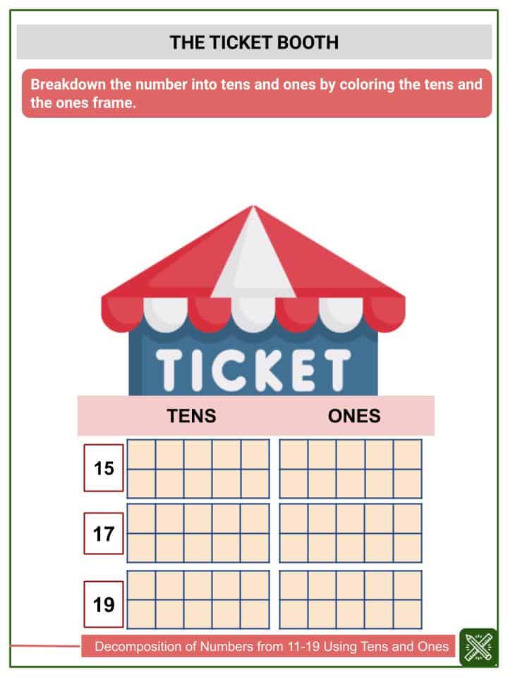 decomposition of numbers from 11 19 kindergarten math worksheets