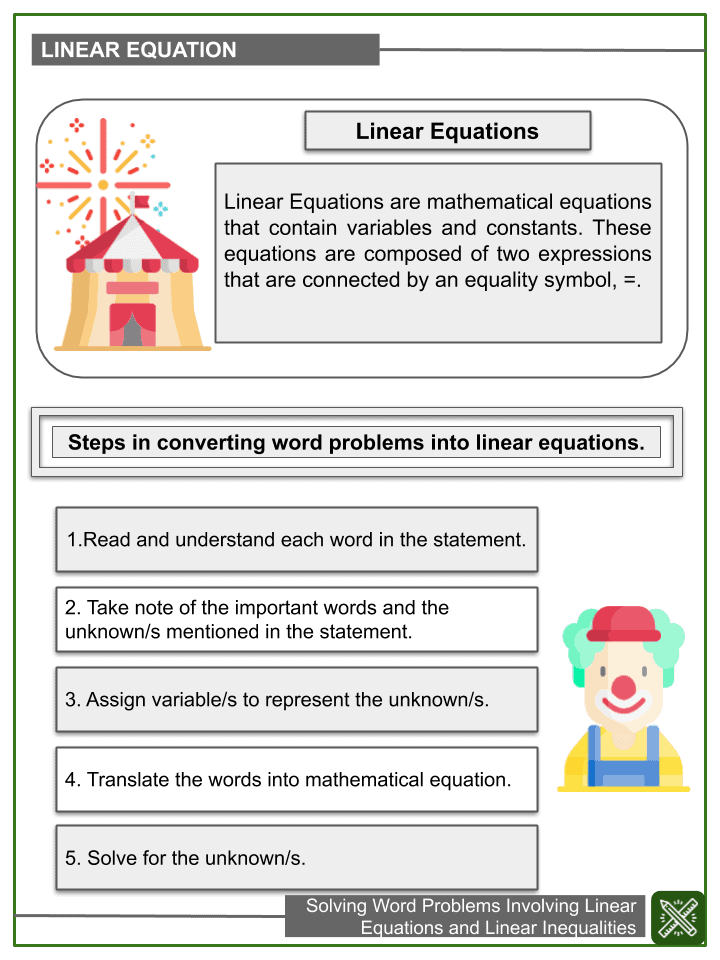 solving word problems involving linear equations math
