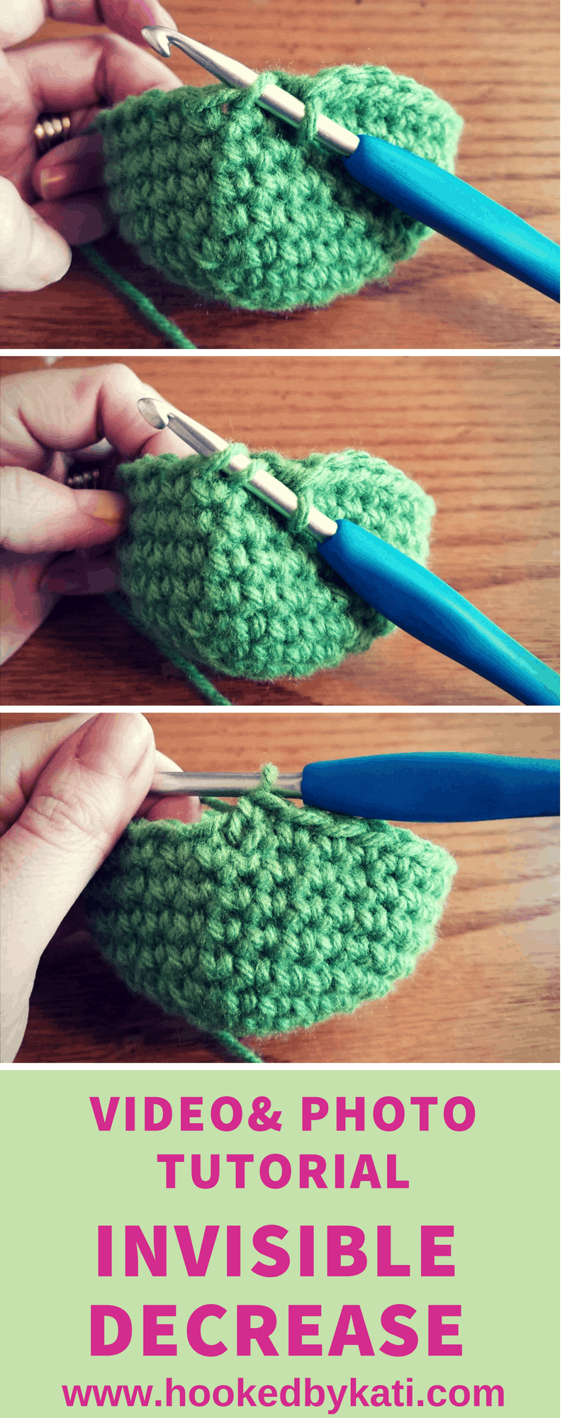 The invisible decrease is an easy, fast crochet stitch that gets rid of the ugly gaps in your amigurumi stitches and keeps your stuffing from falling out. Here is a video and photo tutorial!