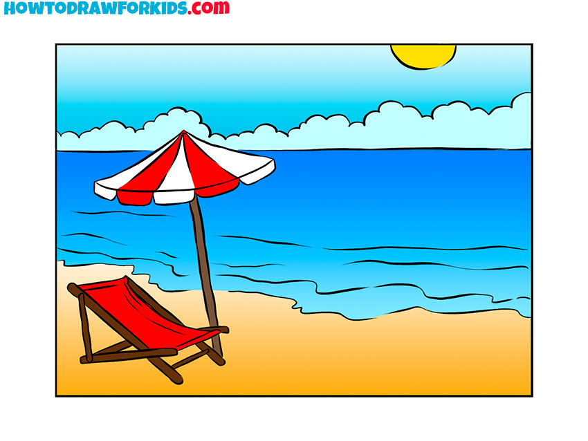 The weather is starting to really warm up which means city and state beaches will start piling in the people. How To Draw A Beach Scene Easy Drawing Tutorial For Kids